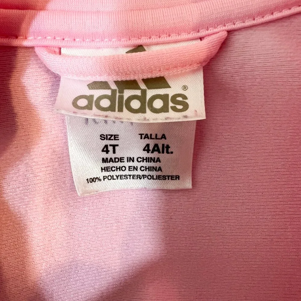 Adidas Girls Pink & White Full Zip‎ Athletic Track Long Sleeve Jacket Size 4T
